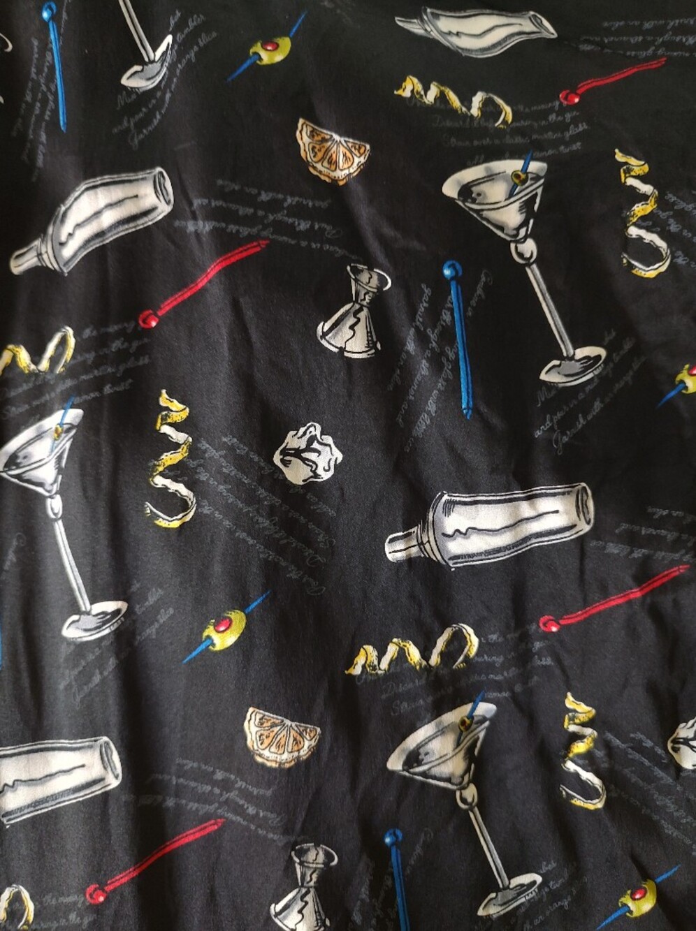 VTG Nicole Miller Silk Robe Martinis Bar Black Long NO TIE SASH L - Picture 2 of 7